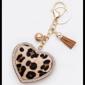 Leopard Print Heart Keychain with Gold Accents clip on